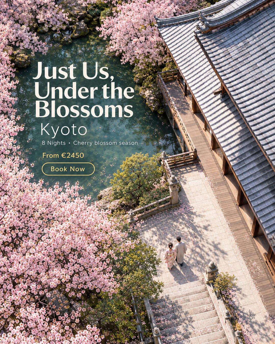 Cherry-blossom honeymoon in Kyoto: an ad made by TourixAI