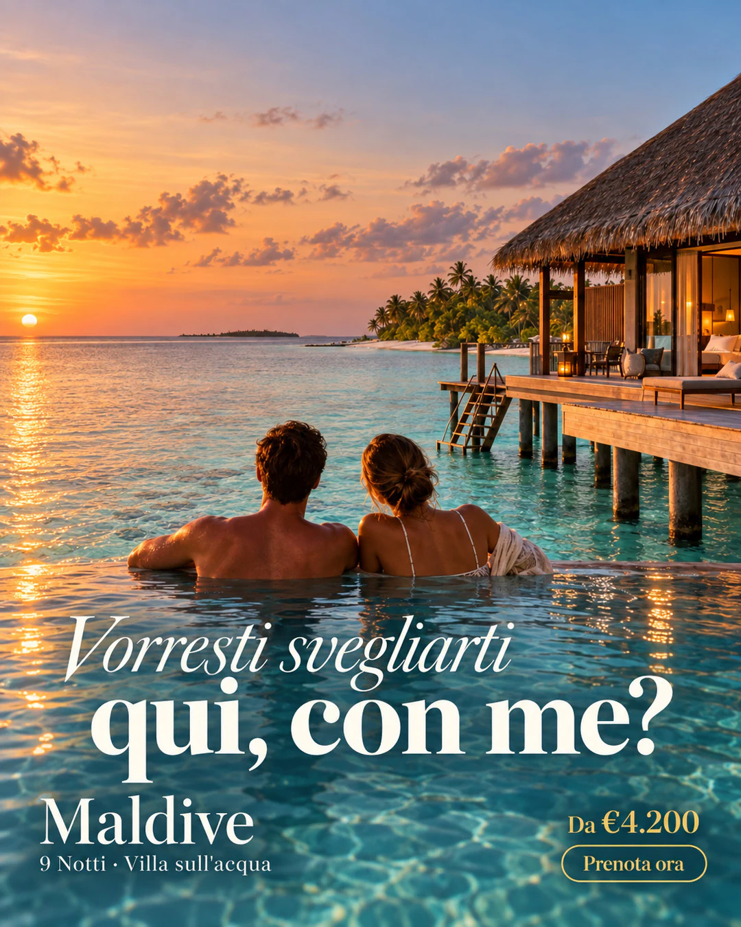 Overwater honeymoon in Maldives: an ad made by TourixAI